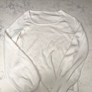 Women's White Wide Neck Puffed Long Sleeve Top 1XL